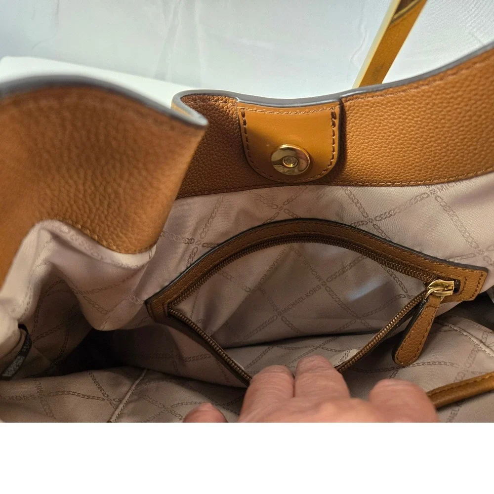 Michael Kors Grand Lrg Hobo Shoulder Bag Luggage Brwn Pebbled Leather 30S0GBOH3L